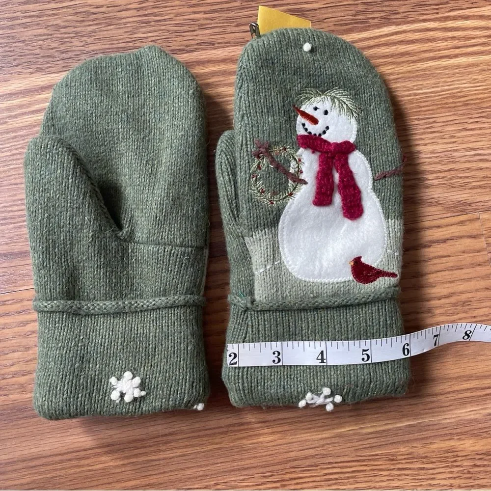 Unisex Wool Blend Winter Warm Knit Handmade Lined Snowman Cuff Mittens Gloves